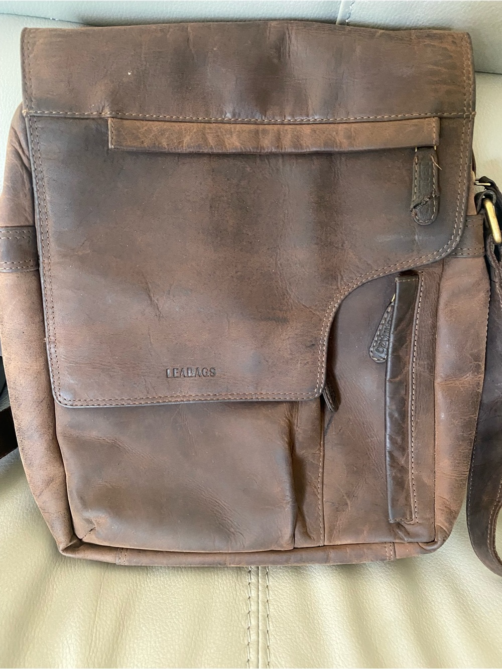 Brown Leather Messenger Crossbody Bag